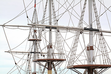 Image showing ship masts on cloudy background