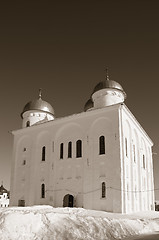 Image showing christian church on territory of the orthodox priory , sepia