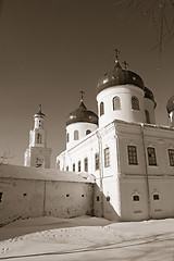 Image showing christian church on territory of the orthodox priory , sepia