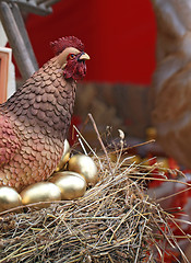 Image showing hen in jack on golden egg