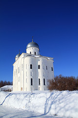 Image showing christian orthodox male priory amongst snow