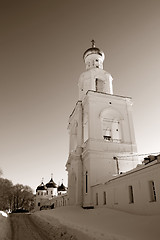 Image showing bell tower of the ancient orthodox priory, sepia