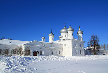 Image showing christian orthodox male priory amongst snow