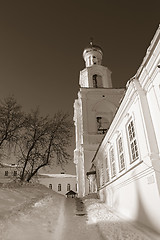 Image showing bell tower of the ancient orthodox priory, sepia