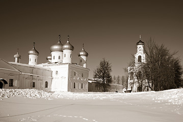 Image showing bell tower of the ancient orthodox priory , sepia