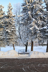 Image showing wooden bench in town park