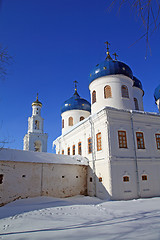 Image showing christian orthodox male priory amongst snow