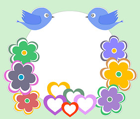 Image showing vector illustration of a cute forest bird and home flowers