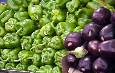 Image showing sweet peppers and eggplants