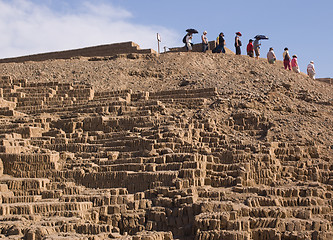 Image showing Group of tourists at Huaca Pucllana, Peru