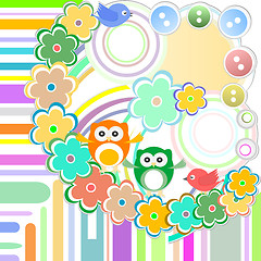 Image showing Cute bird and owl in abstract garden