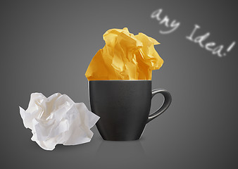 Image showing Crumpled papers and coffee