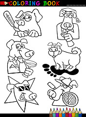 Image showing Cartoon Dogs for Coloring Book or Page