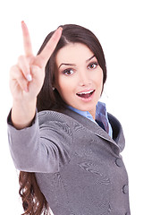 Image showing business  woman showing victory sign 