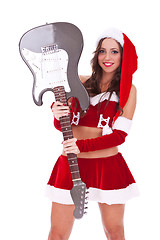 Image showing sexy santa holding an electric guitar