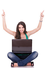 Image showing  woman with laptop celebrating