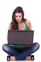 Image showing  excited college student using laptop