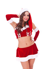 Image showing cute young santa woman posing