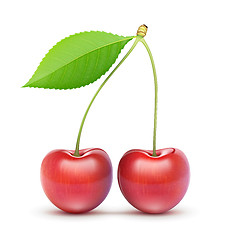 Image showing Two red fresh cherries