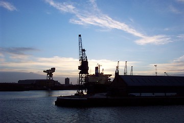 Image showing sunset over docks
