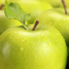 Image showing Green apples with water drops