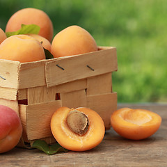 Image showing Apricots in a wooden box