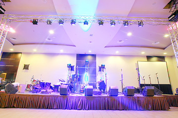 Image showing Stage lights - Preparing studio for concert and shooting TV show