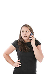 Image showing Young woman getting bad news by phone. 