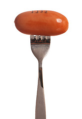 Image showing Sausage on fork