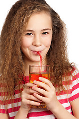 Image showing Girl with apple juice