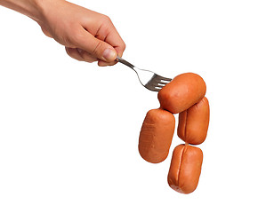 Image showing Sausage on fork