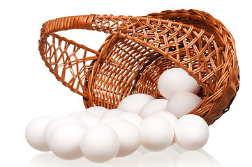 Image showing Eggs in wicker basket