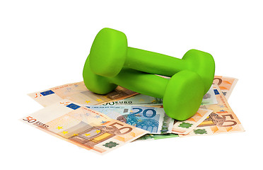 Image showing Euro and dumbbells