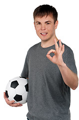 Image showing Man with classic soccer ball