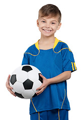 Image showing Boy in ukrainian national soccer uniform