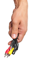 Image showing Hand with cable connectors