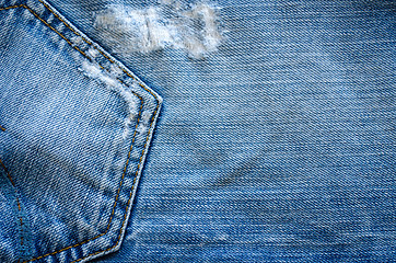 Image showing blue jeans pocket closeup texture  