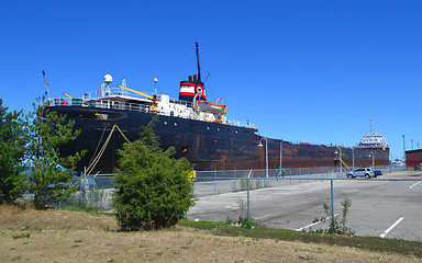 Image showing Large freighter in harbour.