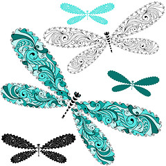 Image showing Set lace vintage dragonflies