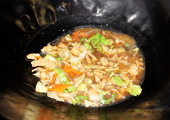 Image showing Chinese Restaurant Dish Prepared in Black Wok