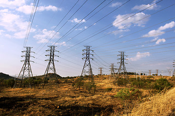 Image showing Large Power Cable Towers in Rural Area