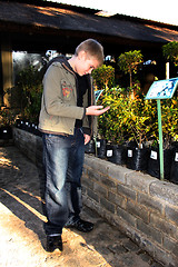 Image showing Young Boy Looking at Plant