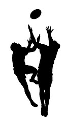 Image showing Sport Silhouette - Rugby Football Jumping to Catch High Ball