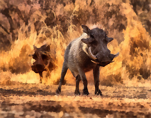 Image showing Artistic Impression Warthogs Walking