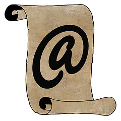 Image showing Symbolism Modern Email Symbol on Old Paper Scroll