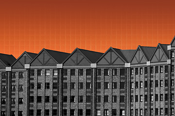Image showing Abstract Black and White Building Orange Tiles