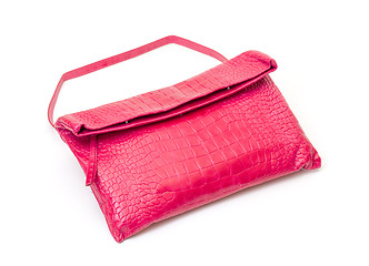 Image showing Fashionable pink leather handbag