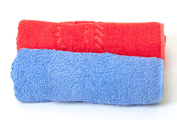 Image showing Rolled red and blue towels