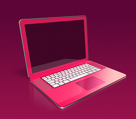 Image showing three dimensional pink laptop isolated on a purple background