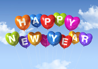 Image showing happy new year heart shaped balloons
